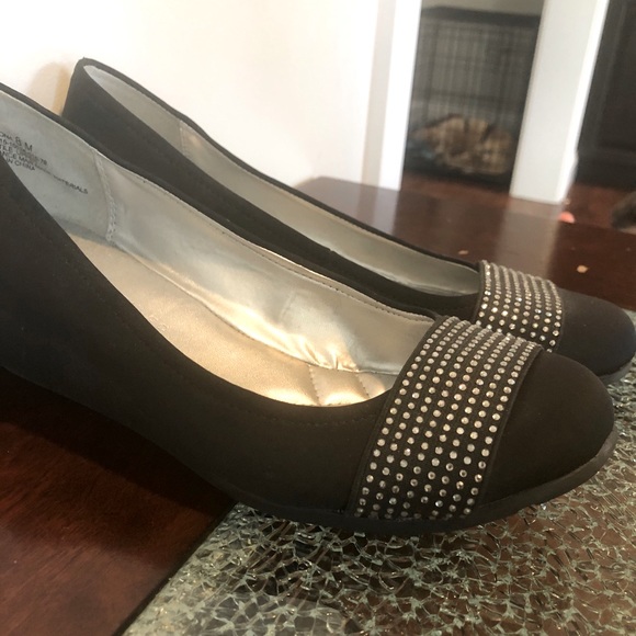 Black Microsuede Booties/ Black Rhinestone Wedges - Picture 3 of 4